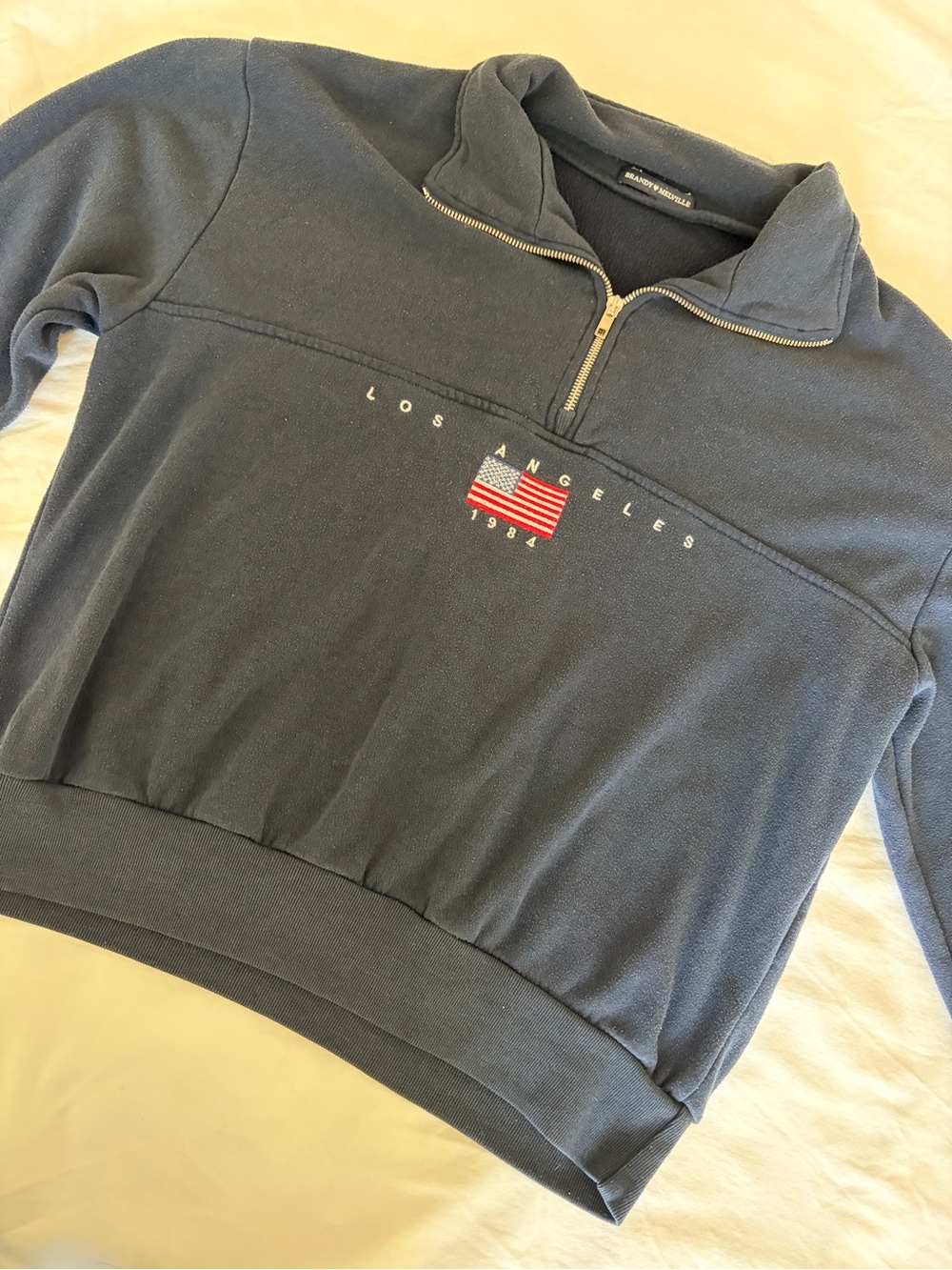 Brandy Melville Blue Half-Zip Los Angeles Sweatshirt